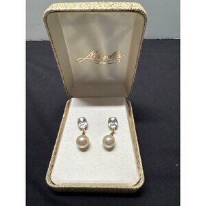 Marvella Gold-Tone Pearl Drop Earrings With Sparkling Crystal Accents In Elegant